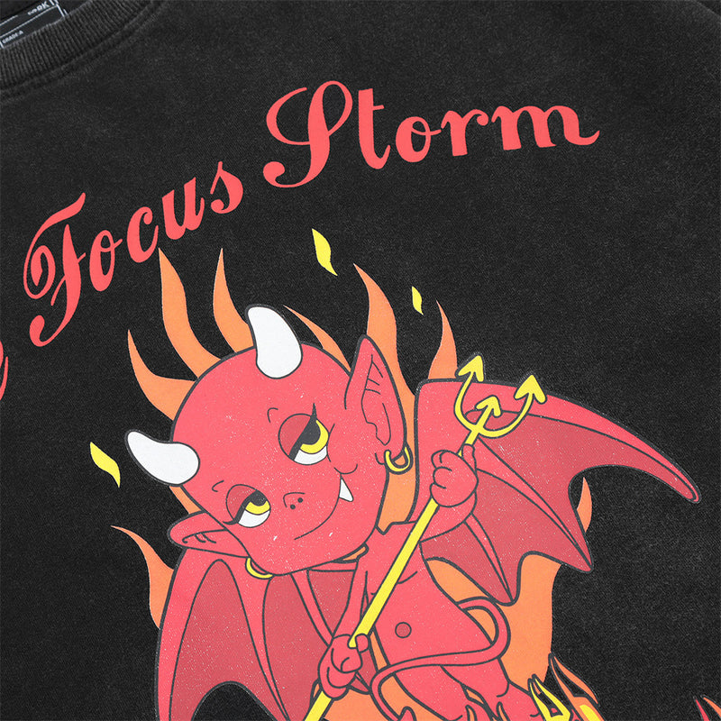 Devil Demon Print Wash Distressed T-shirt 80005
