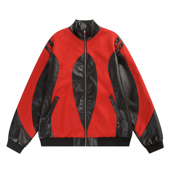 Colour Block Racing Leather Jacket 1230