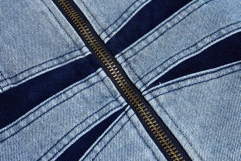 Distressed Patchwork Zipper Denim Jacket NZ01