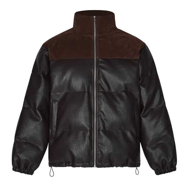 Spliced PU Leather Puffer Jacket 902