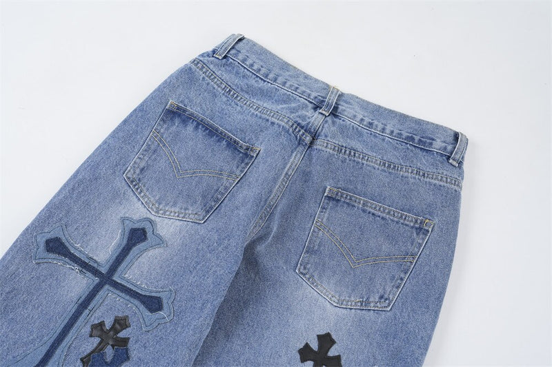 Blue Cross Embroidered Patch Jeans 85557
