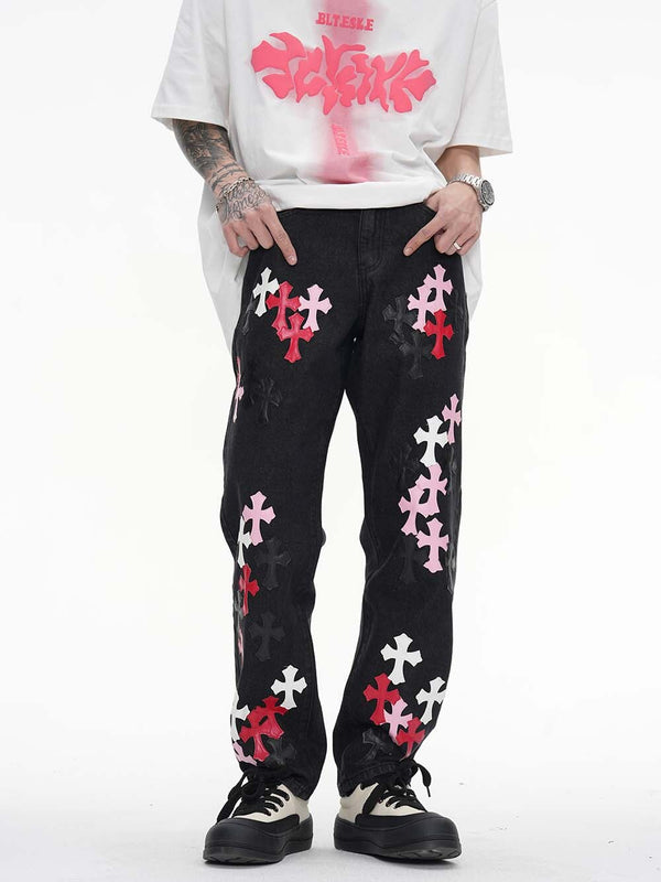 Cross-skin Embroidered Jeans 85556