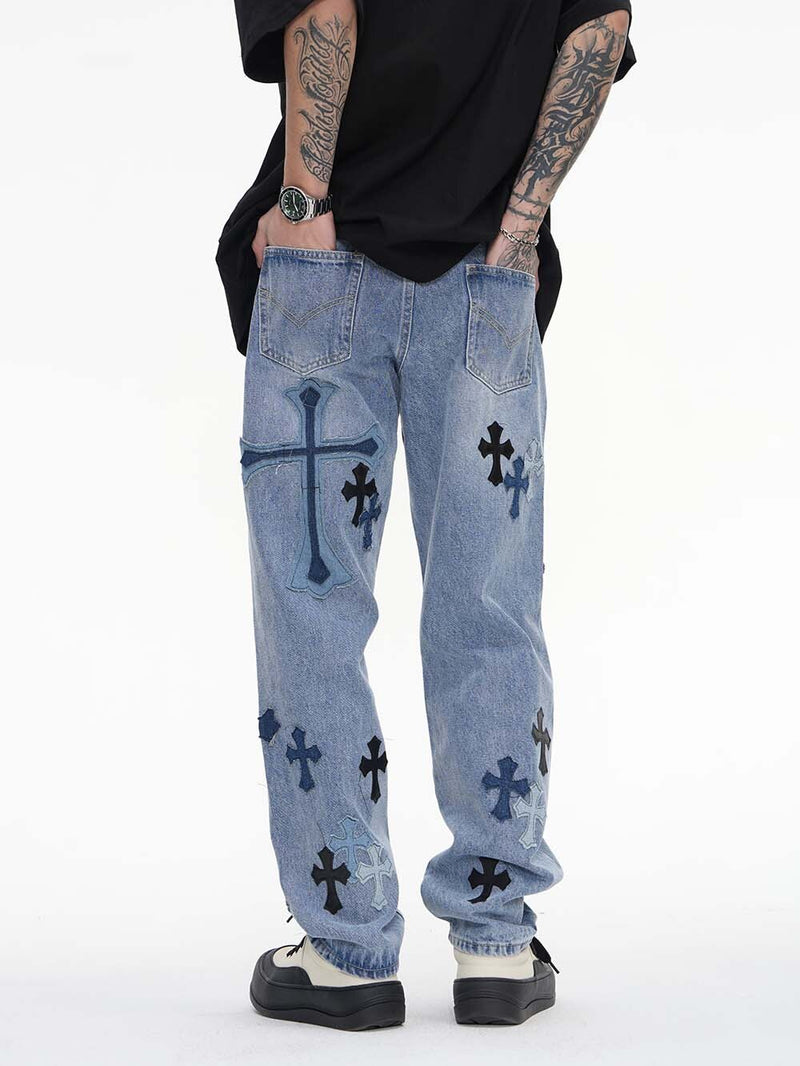 Blue Cross Embroidered Patch Jeans 85557