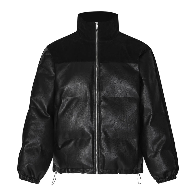 Spliced PU Leather Puffer Jacket 902