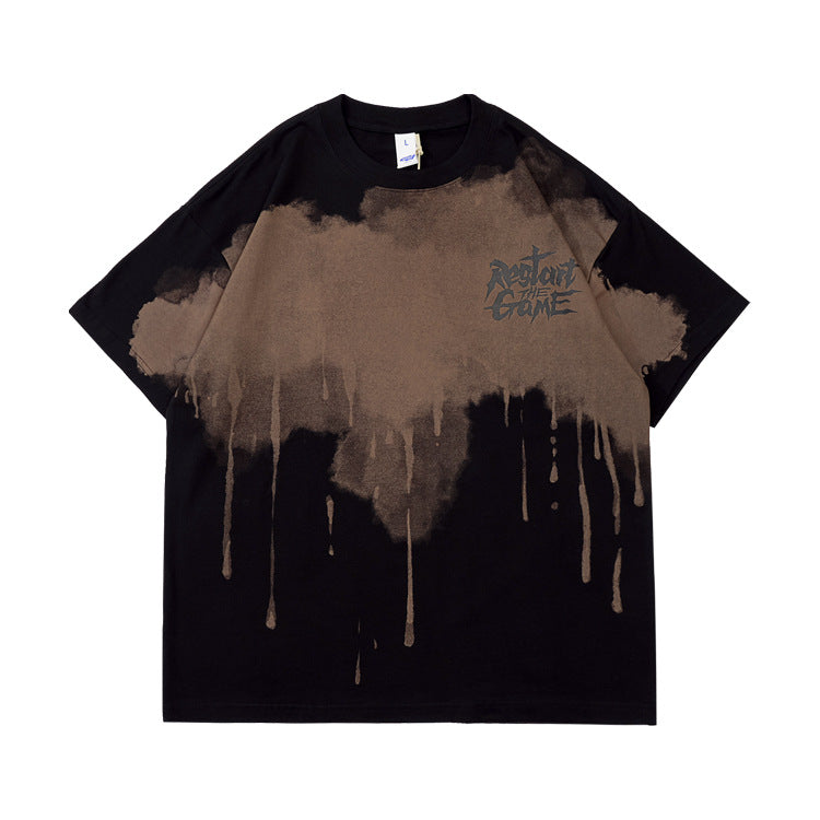 Black Manual Spray Painting T-shirt H056