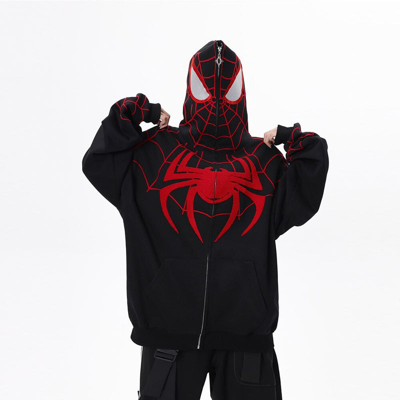 Masked Spider Embroidery Zip Up Hoodie 62142